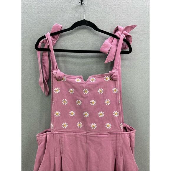 Davi & Dani Pink Wide Leg Embroidered Daisy Overalls Jumpsuit Size 1X - Picture 4 of 13